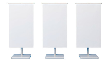 Three White Standing Banners with Transparent Background, 3D Realism Design Elements