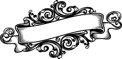 Elegant vintage scroll banner with ornate flourishes, ideal for invitations, certificates, and formal announcements adding a touch of classic sophistication
