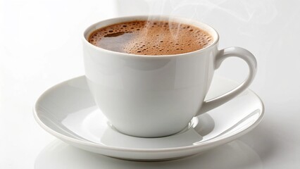Hot cappuccino, espresso, and coffee with milk in white cups and mugs, ready for a morning breakfast or a quick caffeine break