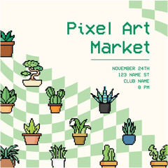 Pixel art square banner plants