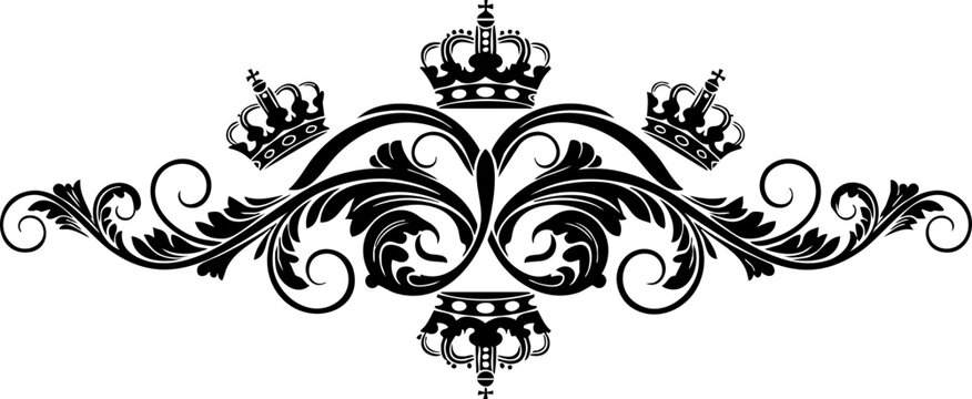 Elegant ornate flourish with regal crowns symbolizing power prestige and luxury for sophisticated branding and design projects