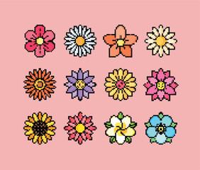 Cute digital pixel art flowers