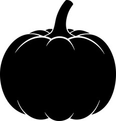 Bold black silhouette of a classic pumpkin with a prominent stem, perfect for fall harvest and Halloween themes, offering versatile design elements for seasonal projects and celebrations.