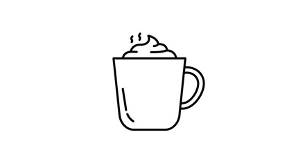Hot chocolate mug icon with whipped cream in minimalist style  