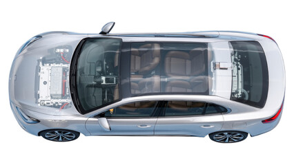 White Electric Car Interior with Transparent Background, 3D Realism Design Element