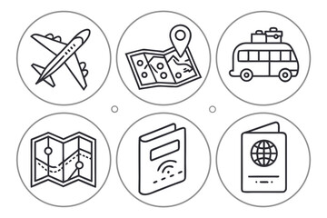 Vector illustration of a set of icons for web design including business, car, house, and arrow symbols