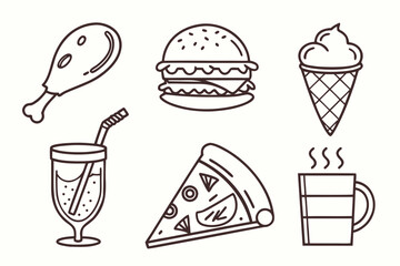 Sweet dessert food set with various ice cream and cupcake illustrations