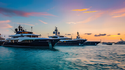 a fleet of luxurious super yachts anchored in a serene.