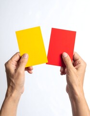 Two hands hold a yellow and red card (1)