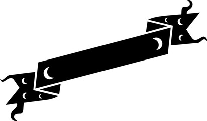 Ornate black ribbon banner with crescent moon accents offers a striking vintage flair for titles, labels, or decorative elements.