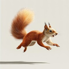 A vibrant illustration of a red squirrel mid-leap, showcasing its fluffy tail and bright eyes, capturing the essence of playful wildlife in nature.