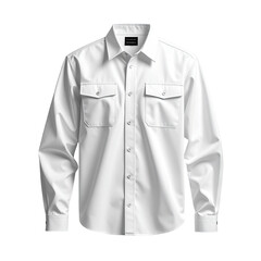 White long-sleeved button-up shirt with front pockets