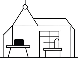 rooftop coworking study nooks line art illustration on transparent