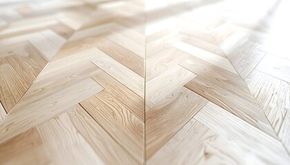 Light beige wooden parquet floor with herringbone pattern
