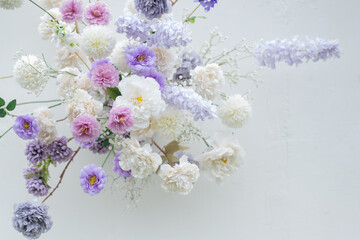 Flower arrangement in a wedding ceremony. Decorated with roses