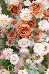 Flower arrangement in a wedding ceremony. Decorated with roses