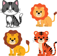 cat, dog, lion, tiger vector on white background