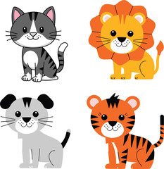 cat, dog, lion, tiger vector on white background
