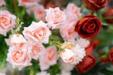 Flower arrangement in a wedding ceremony. Decorated with roses