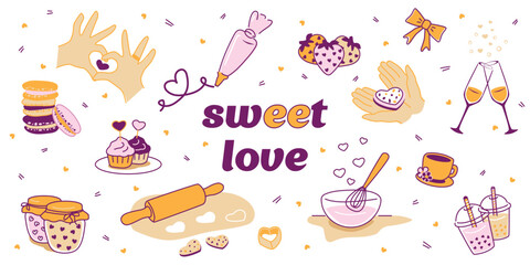 Sweet Love Baking and Valentine’s Dessert Elements Vector Set