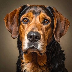 Close-up portrait of a dog with expressive eyes