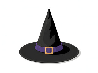 Fototapeta premium A black witch hat with a purple band and a gold buckle on a white background in a cartoon style abstract wallpaper