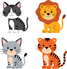 cat, dog, lion, tiger vector on white background