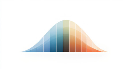 A colorful graph depicting a smooth bell curve with gradient colors transitioning from blue to orange, representing statistical data distribution.