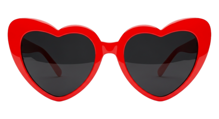 Red heartshaped sunglasses isolated on transparent background, a stylish and fashionable accessory for sun protection and style