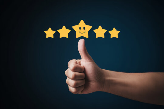 Five star rating review concept customer satisfaction experience hand thumb up positive feedback best service - Powered by Adobe