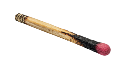 Burnt Matchstick with Red Tip on white Background
