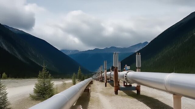 Pipeline with gas or oil. Oil or Gas transportation.