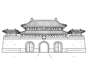 Obraz premium Simple line drawing of an Asian palace gate