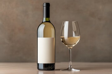 Wine Bottle and Glass Mock-Up - Two Bottles. Blank Label.