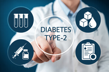 Diabetes type two medical concept for healthcare awareness and prevention with treatment options shown here