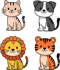 cat, dog, lion, tiger vector on white background