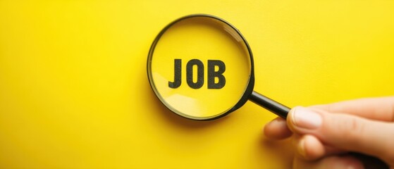 The Magnifying Glass Revealing the Word Job on Bright Yellow Background