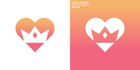 Love crown logo. Romantic, king, queen, valentine, heart. Vector icon symbol template EPS 10.