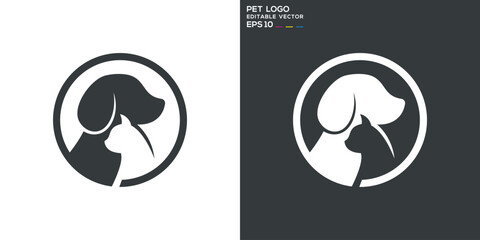 Cat and dog logo. Pet, beloved, friend, affection. Vector icon symbol template EPS 10.