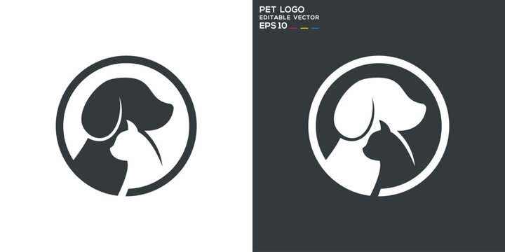 Cat and dog logo. Pet, beloved, friend, affection. Vector icon symbol template EPS 10.