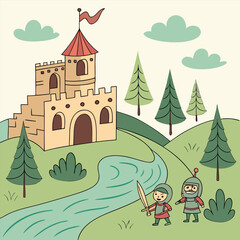 Fototapeta premium Whimsical fantasy world illustration crafted entirely from a vibrant collection of emojis and symbols perfect for playful and imaginative designs