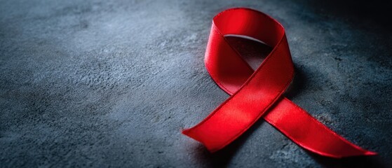 The Red Ribbon Symbolizing HIV AIDS Awareness on Dark Textured Surface