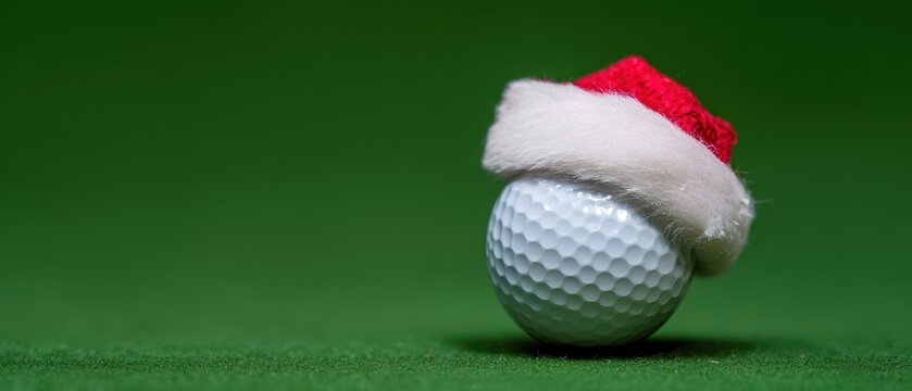The Golf Ball with Santa Hat on Festive Green Golf Course Putting Surface - Powered by Adobe