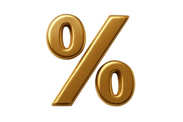 Golden Percentage: A gleaming gold percentage symbol, meticulously rendered in a photorealistic style, floats in a visually clean space.
