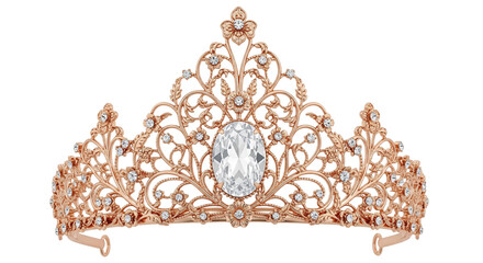 Isolated rose gold tiara with oval gemstone, decorative floral design and small rhinestones © Carlos