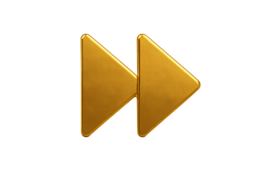 Forward: An isolated gold forward icon, a symbol of progress and speed. Perfect for illustrating movement, acceleration, and advancement.