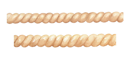 Rope watercolor isolated illustration, texture isolated brown drawing