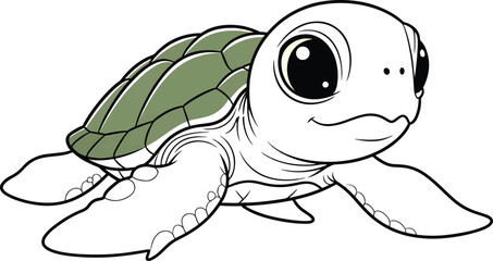 Fototapeta premium Cute Cartoon Baby Sea Turtle Illustration