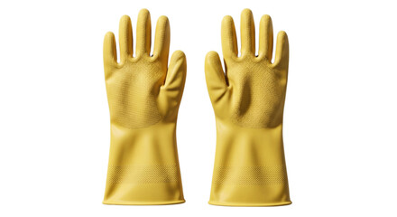 A Pair of Yellow Rubber Gloves Isolated on a White Background, Perfect for Cleaning and Protection