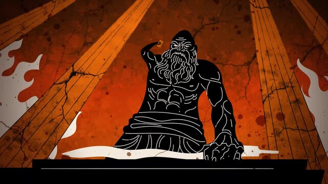 hephaestus in the forge with hammer and burning iron